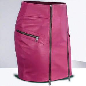 Jupe crayon taille haute en similicuir pour femme, couleur unie, fermeture éclair avant, longueur mi-mollet, cordon de serrage réglable, style toutes saisons - Product Image 1