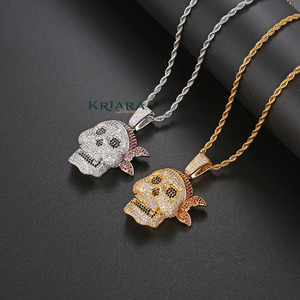 Pendentif Crâne en Argent 925 Plaqué Or 18K avec Moissanite, Style Hip-Hop Unisexe, Breloque Thème, Coupe Ronde Brillante - Product Image 5