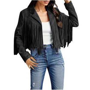 Veste en cuir de vachette pour femme, style uni avec franges, écologique, respirante, en viscose teinte, design unique, tricotée, vente en gros - Product Image 6