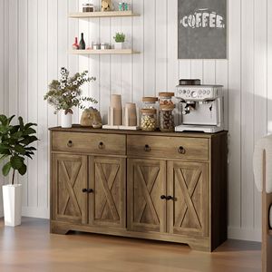 Light Brown Farmhouse <b>Sideboard</b> for <b>Kitchen</b> or Dining Buffet <b>Cabinet</b> with Barn Style Doors Adjustable Shelves for Villa Use - Product Image 2