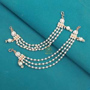 Sheena Pearl Polki Designer Ear Chains-Cultural Collectible Jewelry - Product Image 2