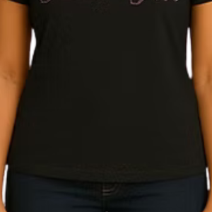 Camiseta Negra para Mujer con Diseño de Letras Cursivas Brillantes, Ropa Casual para el Día a Día, Estilo Urbano, Cómoda y a la Moda - Product Image 4