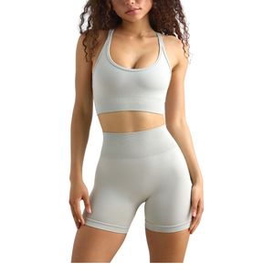 Wholesale Women <b>Yoga</b> <b>Set</b> Sports Bra and Mid Waist Shorts Quick Dry Breathable Fitness Workout Activewear Plus Size Outfit - Product Image 1