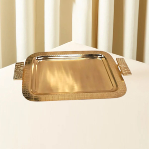 Sleek <b>Black</b> Serving Tray Featuring Textured Patterned Borders And Sturdy Handles, Ideal For Modern Table Decoration & Serving - Product Image 3