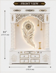 Mandir Moderno de Madera de Teca con Diseño de Hoja de Pavo Real, Acabado Blanco Brillante, Estilo Tradicional Corian, con Cajones de Almacenamiento - Product Image 5
