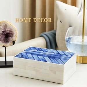 Luxury Handcrafted Polished <b>Rectangle</b> Modern Natural Material Bone Inlay Blue White Decorative Jewelry Storage Box Living Room - Product Image 4