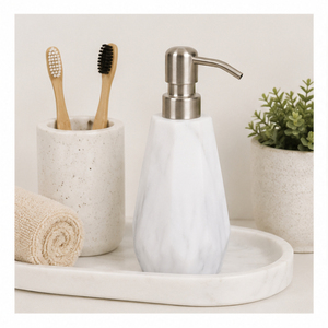 Distributeur de savon vintage en marbre blanc avec design géométrique, flacon pompe pour savon liquide pour hôtel et décoration de salle de bain à domicile - Product Image 2