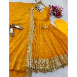 Precioso vestido musulmán tradicional con trabajo de secuencia bordada que incluye Pent y Dupatta - Product Image 3