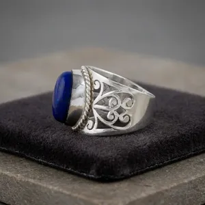 Blue <b>Lapis</b> <b>Lazuli</b> 925 Sterling Silver <b>Ring</b> Handmade Vintage Ethnic Boho Gemstone Statement Jewelry for Women - Product Image 5