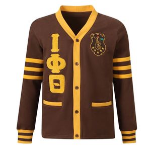 Cárdigan de Forro Polar Marrón Dorado Iota Phi Theta, Ropa Griega de Fraternidad, Suéter con Botones, Ajuste Elegante y Clásico de Primera Calidad - Product Image 1
