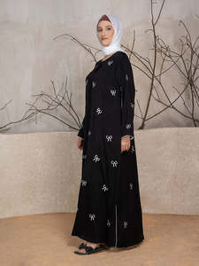 Abaya noire pour femme, longue, coupe ample, manches longues, brodée, tenue quotidienne modeste, style Moyen-Orient, belle robe élégante - Product Image 4