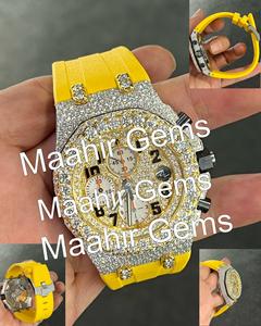 Montre moderne en acier inoxydable avec moissanite glacée, étanche 10 bars, fermoir de bracelet, éclat durable pour fêtes et mariages - Product Image 2