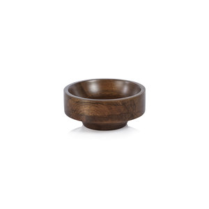 Cuenco de servir con base de madera oscura, hecho a mano – Recipiente de madera maciza con pedestal de borde recto para aperitivos y objetos diversos - Product Image 1