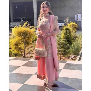 <b>Top</b>-Plazzo and Dupatta Set with Heavy Embroidery Work Straight Silhouette and Natural Waistline for Party Wear - Product Image 5