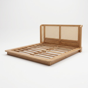 Teak Wood <b>Bed</b> <b>Frame</b> Natural <b>Rattan</b> Cane Headboard Solid Timber Platform <b>Bed</b> for Hotel Resort Villa Hospitality Projects Bulk - Product Image 6