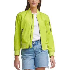 Chaqueta Bomber Verde Menta para Mujer, Manga Larga, Cierre de Cremallera, Cuello Alto, Estilo Casual, Color Sólido, Largo Regular - Product Image 1