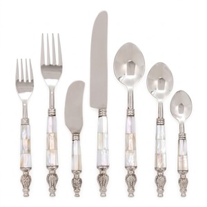 Luxury 18/10 Stainless Steel <b>MOP</b> Mother Of Pearl Look Ivory <b>Handle</b> Cutlery Set Elegant Acrylic Flatware Dinnerware Tableware - Product Image 2