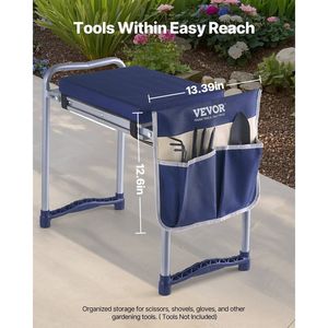 Sgabello da Giardino Pieghevole Rinforzato da 11 Pollici con Sedile e Borsa Porta Attrezzi Inclusa, Supporto per Gambe - Product Image 5