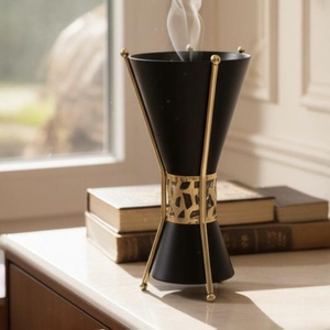 Arabic Black & Gold <b>Bakhoor</b> Burner - Luxury Metal <b>Oud</b> Holder With Hourglass Design. Premium Middle Eastern Home Decoration - Product Image 2