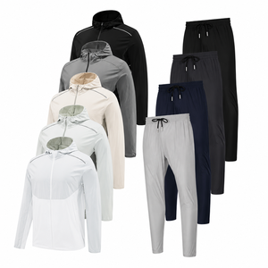 Ensemble de survêtement unisexe à capuche, séchage rapide, respirant, imperméable, coupe-vent, manches longues, couleur unie, pantalon de jogging - Product Image 1