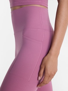 High Waist Solid Pink <b>Leggings</b> Full Length Stretch Breathable Sporty Knitted With Pockets All Seasons Women's Workout Pants - Product Image 5