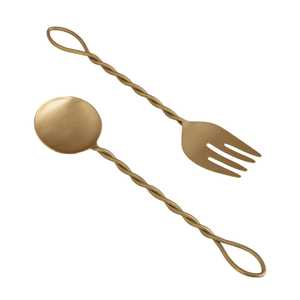 Juego de utensilios de acero inoxidable con mango dorado retorcido para servir ensaladas, utensilios metálicos para servir en el hogar, hotel o mesa. - Product Image 6