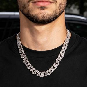 <b>Iced</b> <b>Out</b> Cuban Link Diamond <b>Chain</b> Necklace Geometric 925 Silver Rhodium Plated Choker for Men Hip Hop IGI Certified Jewelry Gift - Product Image 2