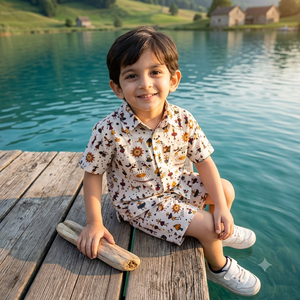 Magnifiques tenues d'été élégantes pour enfants, idéales pour le camping : kits de chemises et shorts en coton respirant, styles variés pour l'extérieur - Product Image 4