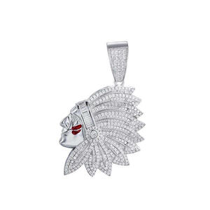 Collar de Plata 925 con Colgante de Cabeza de Jefe con Incrustaciones de Diamantes Moissanite, Estilo Urbano - Product Image 1