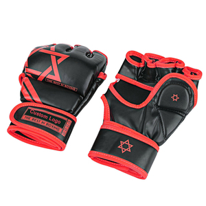 ถุงมือ MMA หนัง PU สีดำแดง สำหรับฤดูหนาว แบบครึ่งนิ้ว ทนทาน สวมใส่สบาย อุปกรณ์ป้องกันสำหรับการฝึกซ้อม - Product Image 3