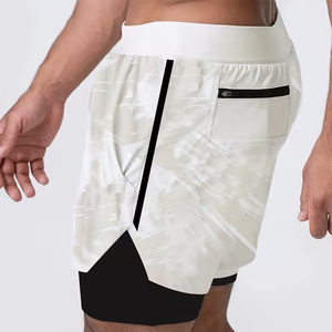 Sublimation Double <b>Layer</b> Jogger Workout Shorts Zipper Pocket Gym Fitness Wear Exercise 2 In 1 Shorts For Men's - Product Image 3