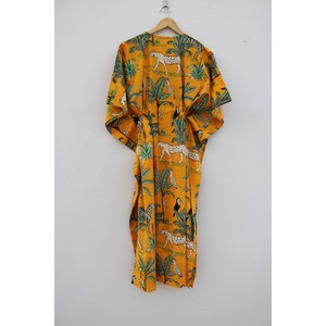 Vestido Kaftán de Algodón con Estampado Floral, Cuello en V, Cordón Ajustable, Informal, Transpirable, Túnica de Verano, Estilo Boho, para la Playa, Largo Completo - Product Image 4