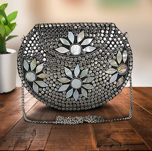Bolso de mano con diseño de piedra y cuentas de mosaico con cierre a presión magnético forrado de algodón, bolso de hombro y bolso para bodas - Product Image 1