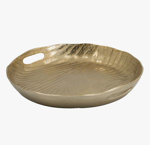 Plateau de service rond doré élégant avec surface texturée et design contemporain, idéal pour des réceptions élégantes et la décoration intérieure - Product Image 6