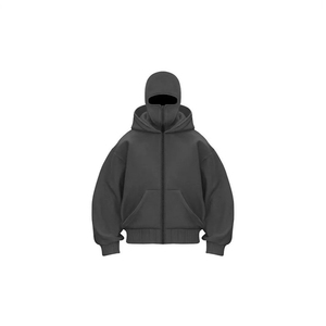 Sweat-shirt à capuche oversize blanc pour homme avec masque intégré, fermeture éclair sur le devant, en polaire, décontracté, pour l'automne - Product Image 5