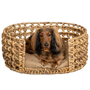 Lit pour animaux de compagnie portable Artex Hai Nam, tissé à la main, écologique, en jacinthe d'eau, imprimé animal, avec coussin amovible et lavable, rembourrage en coton. - Product Image 1