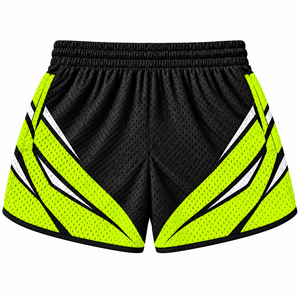 Pantalones Cortos Deportivos Personalizados de Doble Malla con Cintura Media, Negros con Rayas Neón Verde Lima, Sublimados con Cordón Ajustable para Entrenamiento de Equipo y Gimnasio - Product Image 2