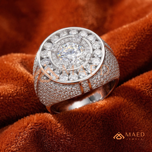 Men’s <b>Silver</b> Halo <b>Solitaire</b> Statement <b>Ring</b> – Luxury Hip Hop Bust Down Jewellery Round Cluster <b>Ring</b> – Fully Iced Out Signature - Product Image 2