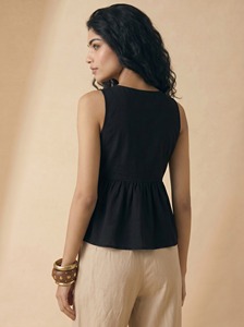 Women's Casual Fashion 100% Cotton Sleeveless Crop <b>Top</b> With Twisted Detailing With <b>Sequined</b> Decoration Knitted Fabric - Product Image 2