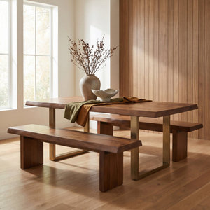 Banc de salle à manger Colin en bois massif, planche épaisse en chêne naturel, tabouret de cuisine long, mobilier moderne pour entrée et pied de lit, décoration - Product Image 2