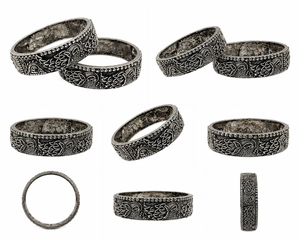 Brazaletes de Plata Antiguos de Moda |   Conjunto de brazaletes anchos de plata oxidada con grabado floral - Product Image 3