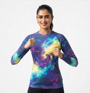 <b>Women</b> Sublimation Rashgaurd Full Sleeve Tight Compression <b>Rash</b> <b>Guard</b> 100% Polyester O-Neck Beachwear Swim Base Layer Shirt - Product Image 5