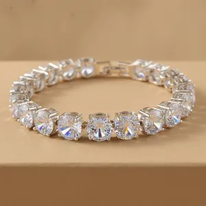 Bracelet tennis en or blanc 18 carats, style hip-hop, avec gros diamants ronds de 8 mm, pour femmes - Product Image 1