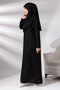 Abaya modesta hasta el suelo con cuello alto, mangas largas, color sólido y corte holgado para uso diario. - Product Image 6