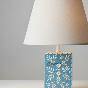 Premium <b>Blue</b> Inlay <b>Table</b> Lamp | Designer <b>Bedside</b> Lamp with Floral Pattern Base - Product Image 2