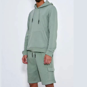 Custom Solid Streetwear Unisex Sweatsuits Mens Winter Tracksuit Set Two Piece Breathable 100% Cotton Reversible Hoodie Shorts - Product Image 2