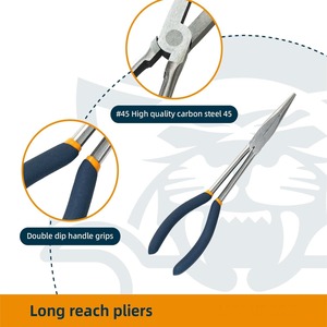 11" Long Reach Needle Nose <b>Pliers</b> <b>Set</b> – 3 Piece (Straight, 45° Bent & 90° Bent Heads) | Extra Long Precision Reach <b>Pliers</b> - Product Image 3