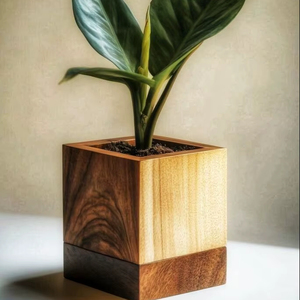 Jarrón de madera artesanal para decoración de estantes, bambú y madera de la India, de la colección Handmade. - Product Image 1