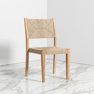 Chaise de salle à manger en corde tressée, style scandinave moderne, structure en bois massif, dossier en chevron, sans accoudoirs, pour cuisine et restaurant - Product Image 5