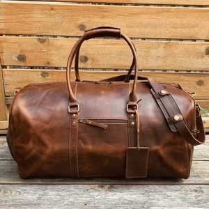 Bolsa de Viaje Clásica de Cuero, Forma de Barril, Dos Asas, Cierre de Cremallera, para Hombre, Fin de Semana, Gran Capacidad, Correa para Hombro - Product Image 2
